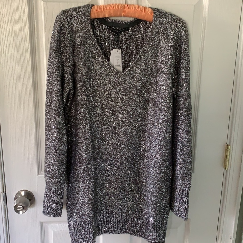 White House Black Market grey sparkle long sweater